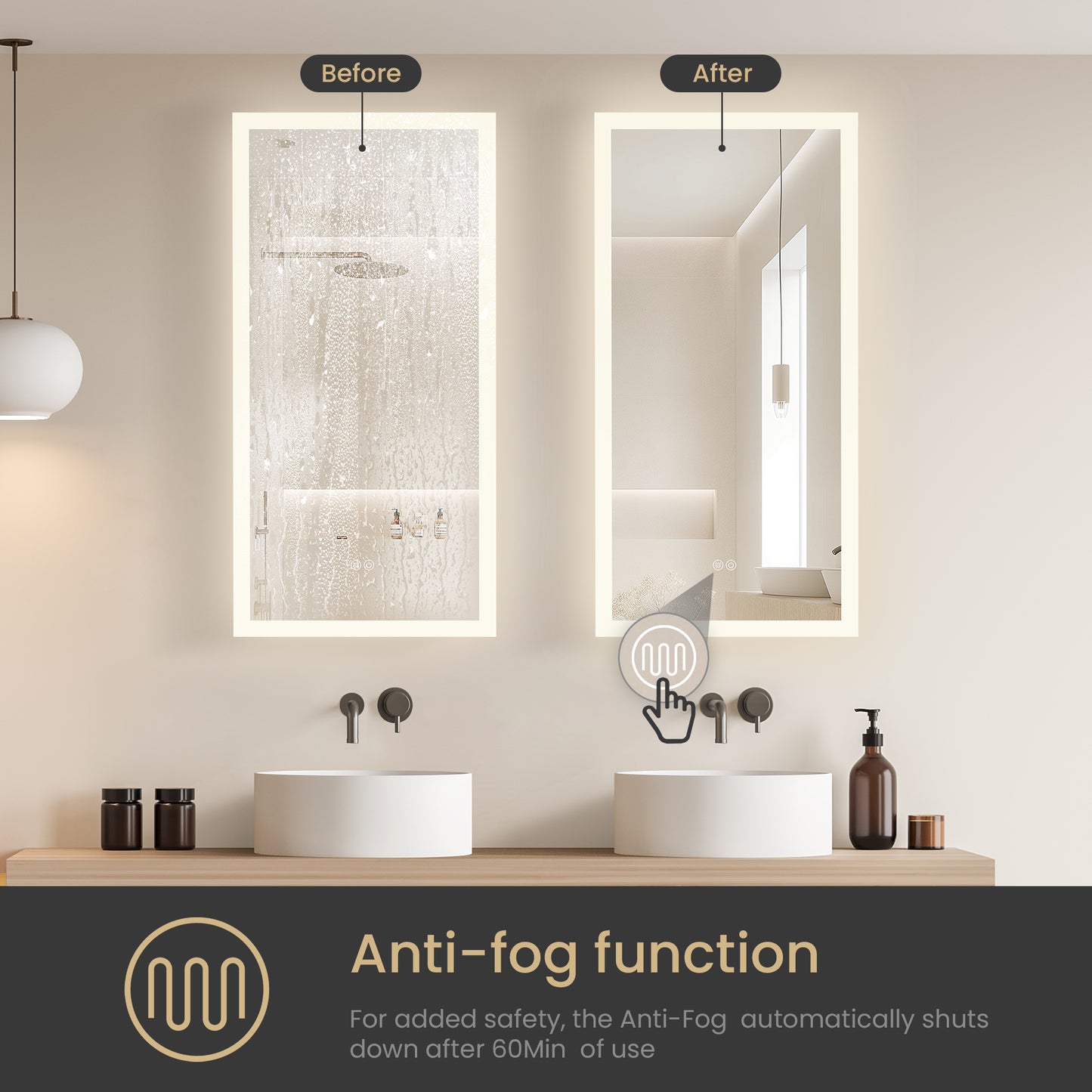 Beijing 18" W x 40" H Rectangular Acrylic Frameless LED Wall Mount Bathroom Vanity Mirror