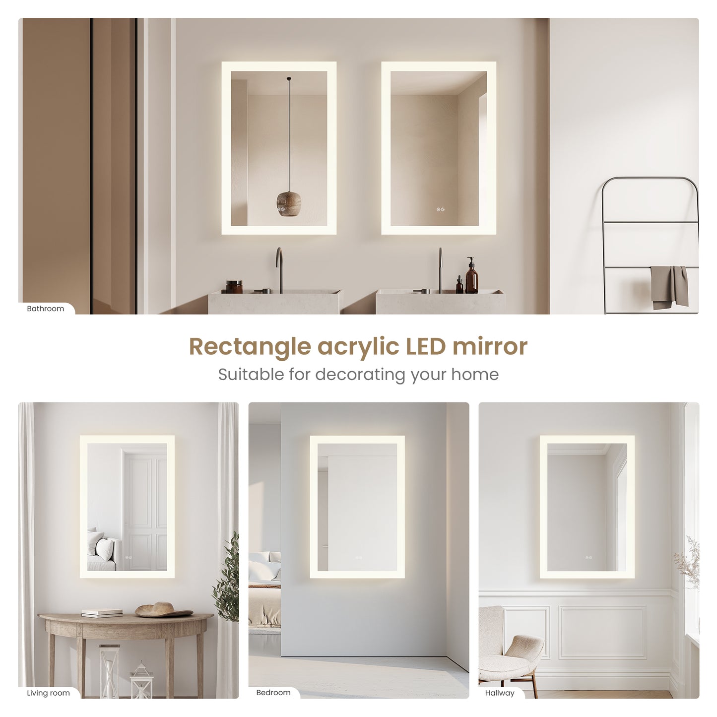 Beijing 24" W x 40" H Rectangular Acrylic Frameless LED Wall Mount Bathroom Vanity Mirror