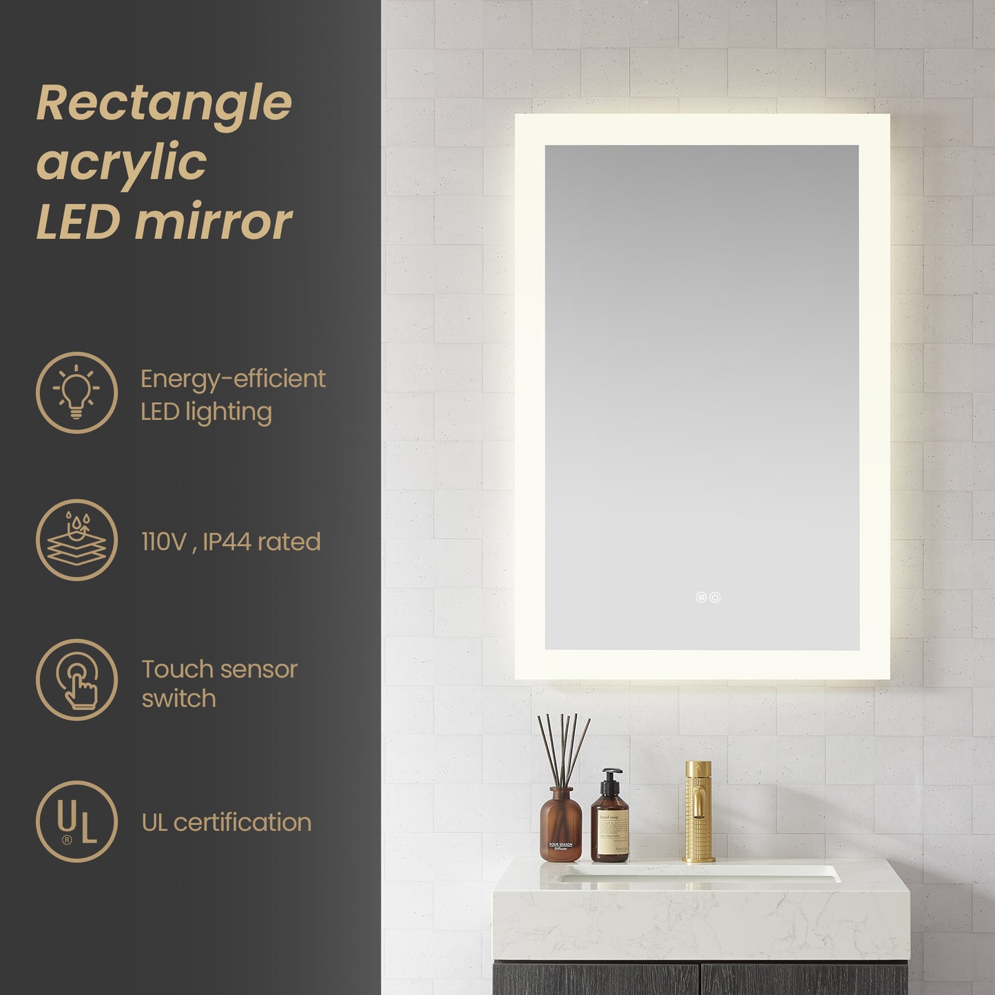 Beijing 24" W x 40" H Rectangular Acrylic Frameless LED Wall Mount Bathroom Vanity Mirror