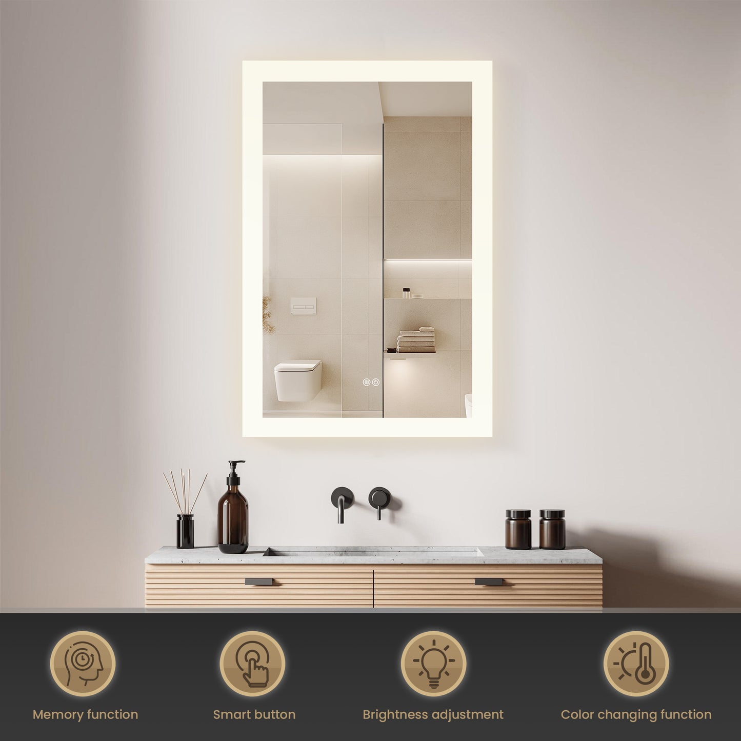 Beijing 24" W x 40" H Rectangular Acrylic Frameless LED Wall Mount Bathroom Vanity Mirror
