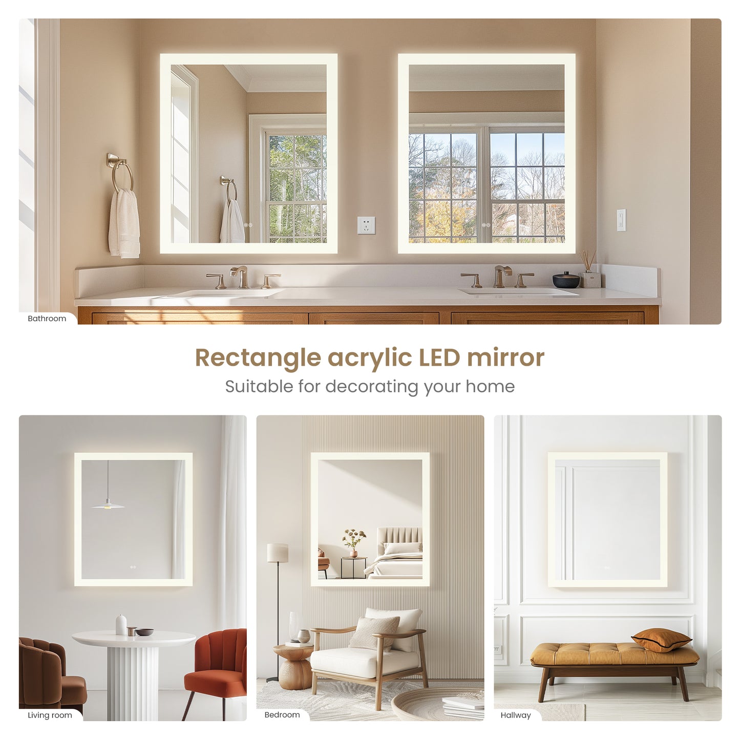 Beijing 32" W x 36" H Rectangular Acrylic Frameless LED Wall Mount Bathroom Vanity Mirror