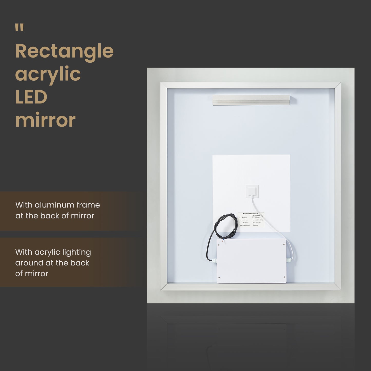 Beijing 32" W x 36" H Rectangular Acrylic Frameless LED Wall Mount Bathroom Vanity Mirror