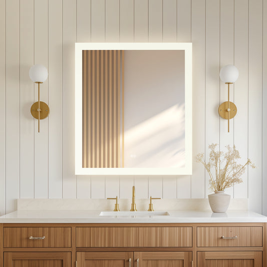 Beijing 32" W x 36" H Rectangular Acrylic Frameless LED Wall Mount Bathroom Vanity Mirror