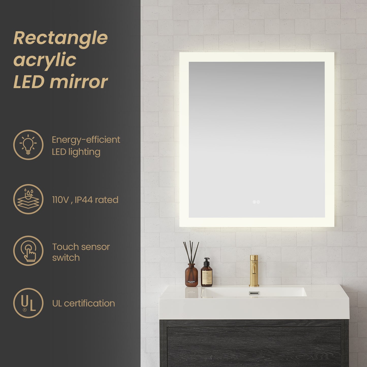 Beijing 32" W x 36" H Rectangular Acrylic Frameless LED Wall Mount Bathroom Vanity Mirror