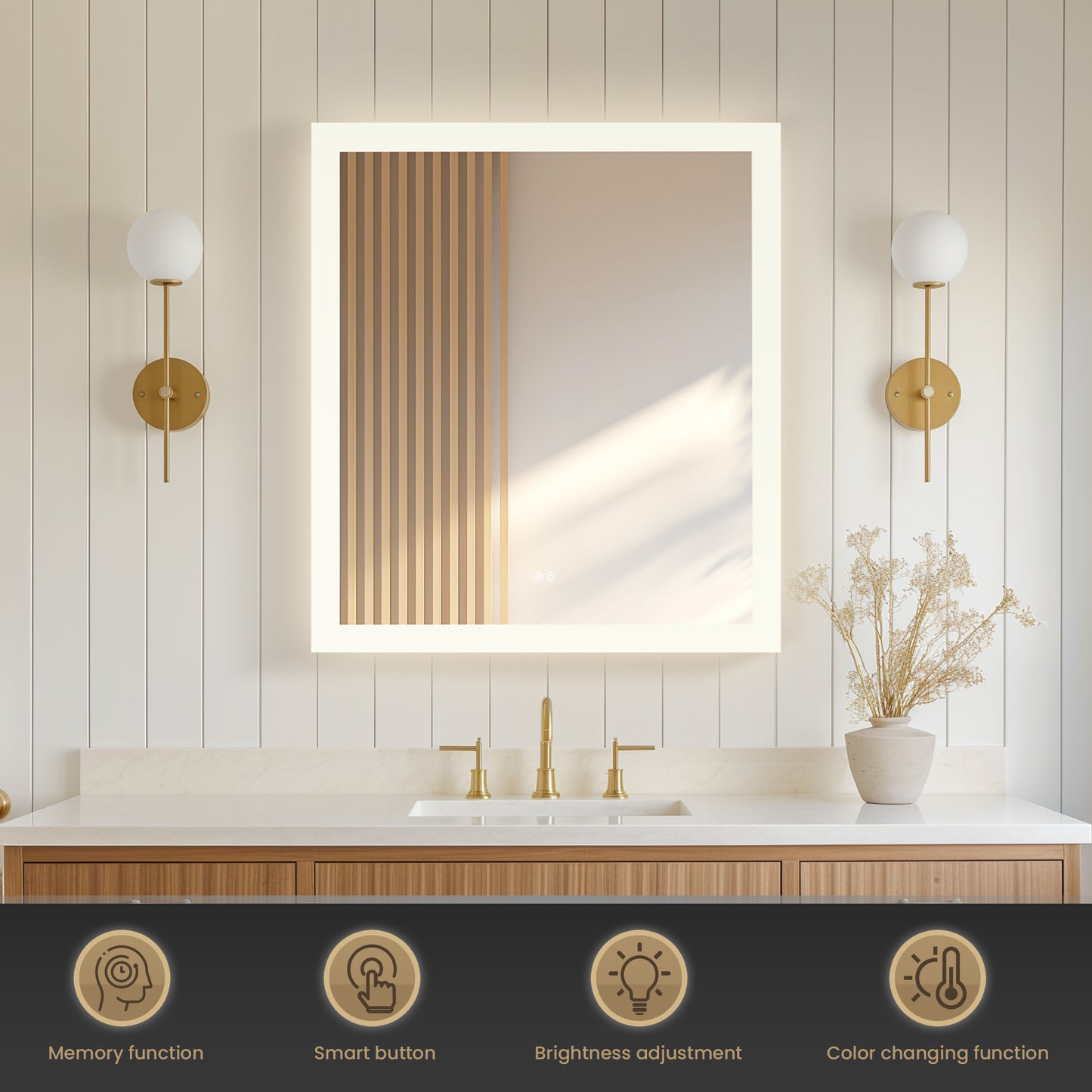 Beijing 32" W x 36" H Rectangular Acrylic Frameless LED Wall Mount Bathroom Vanity Mirror