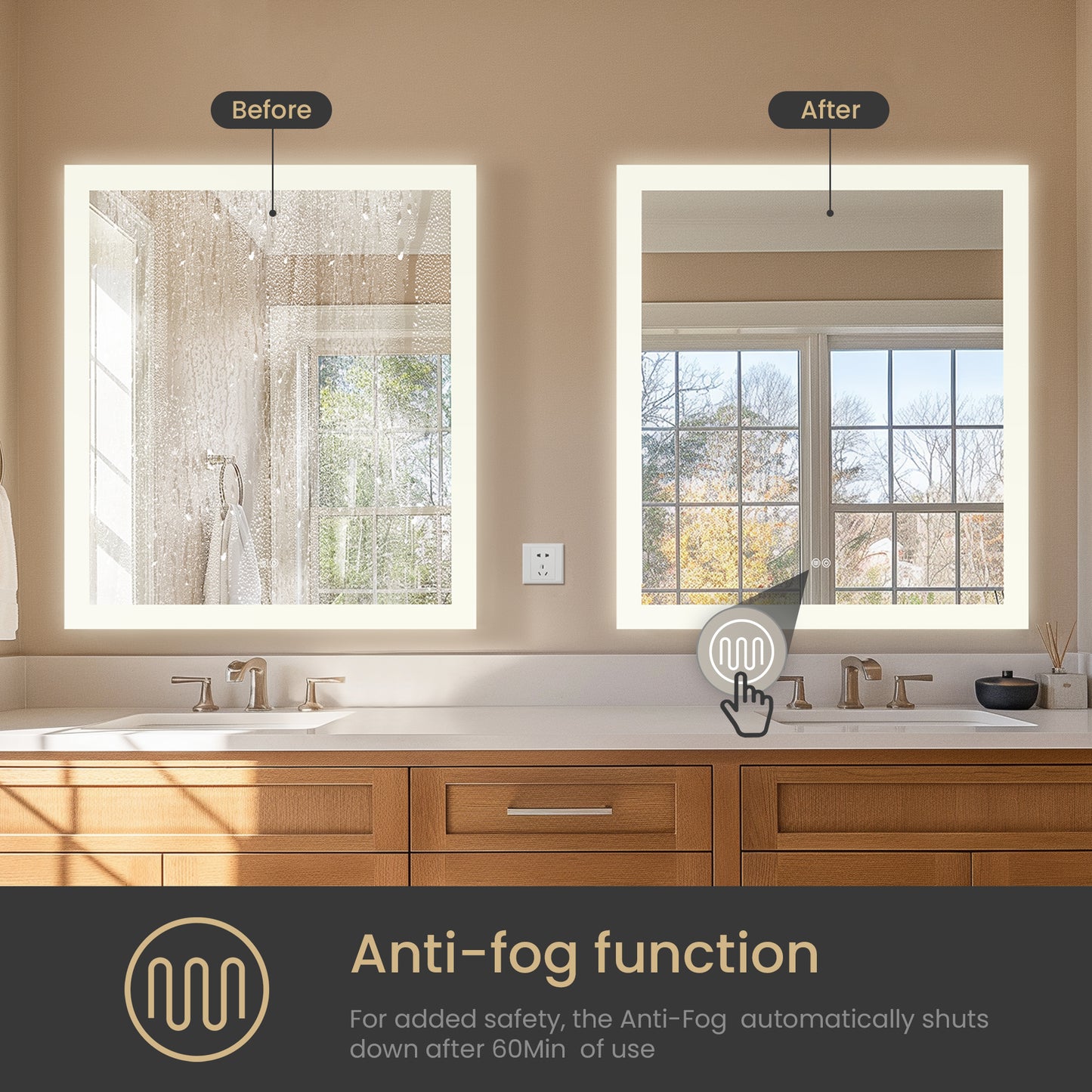 Beijing 32" W x 36" H Rectangular Acrylic Frameless LED Wall Mount Bathroom Vanity Mirror