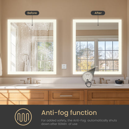 Beijing 32" W x 36" H Rectangular Acrylic Frameless LED Wall Mount Bathroom Vanity Mirror
