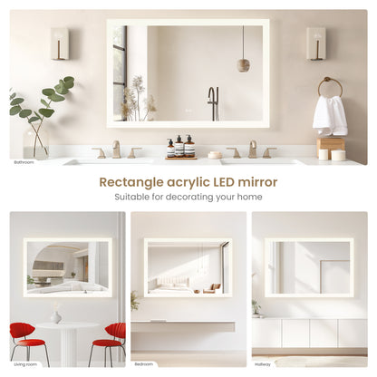 Beijing 48" W x 32" H Rectangular Acrylic Frameless LED Wall Mount Bathroom Vanity Mirror