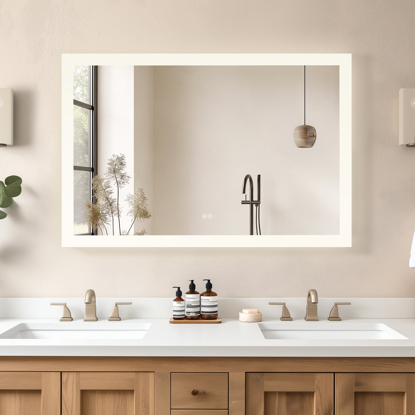 Beijing 48" W x 32" H Rectangular Acrylic Frameless LED Wall Mount Bathroom Vanity Mirror