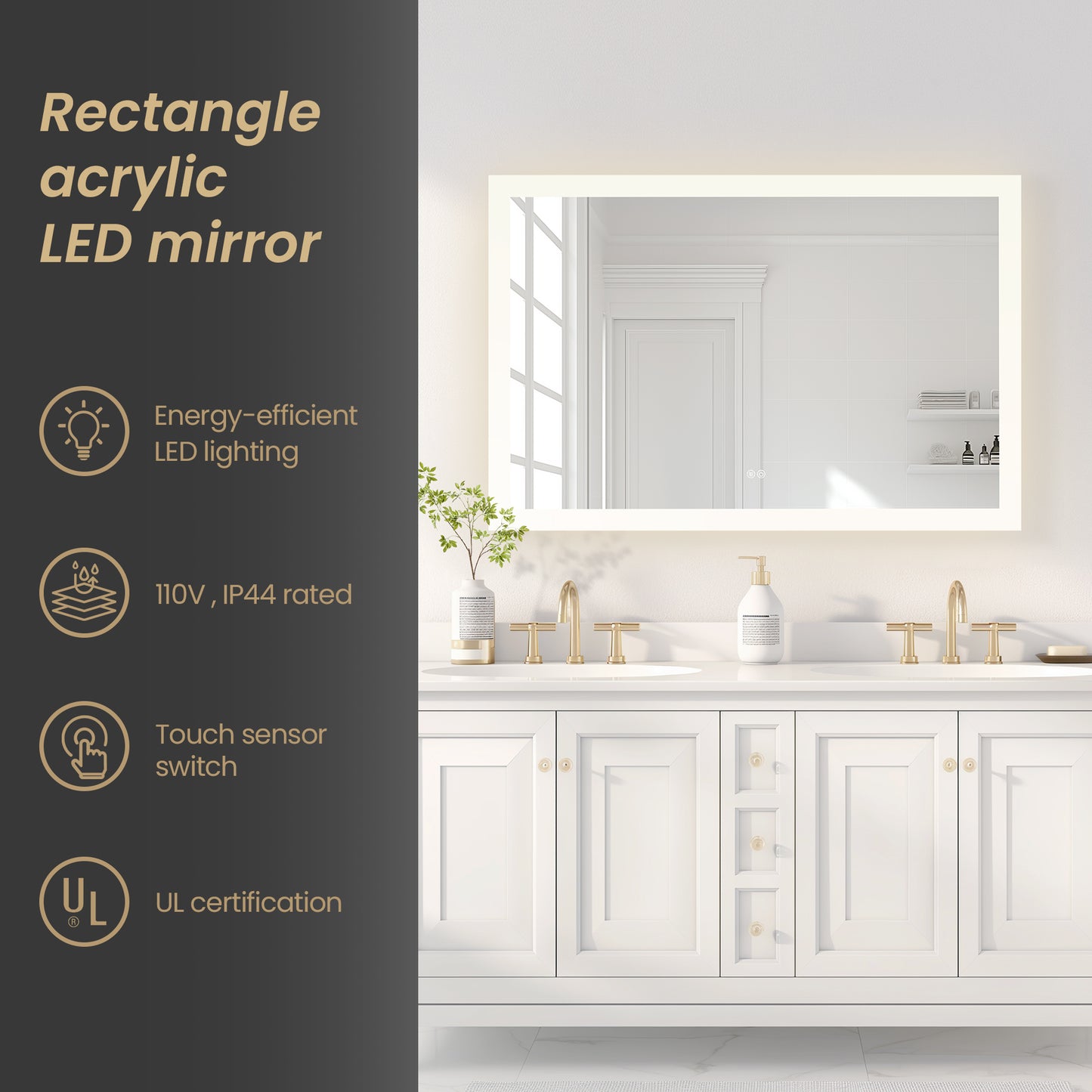 Beijing 48" W x 32" H Rectangular Acrylic Frameless LED Wall Mount Bathroom Vanity Mirror