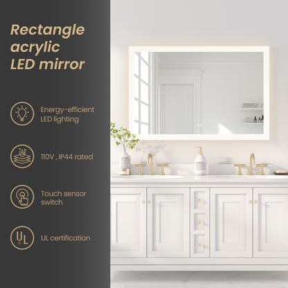 Beijing 48" W x 32" H Rectangular Acrylic Frameless LED Wall Mount Bathroom Vanity Mirror