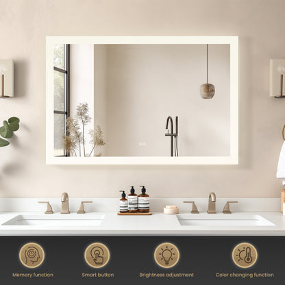 Beijing 48" W x 32" H Rectangular Acrylic Frameless LED Wall Mount Bathroom Vanity Mirror