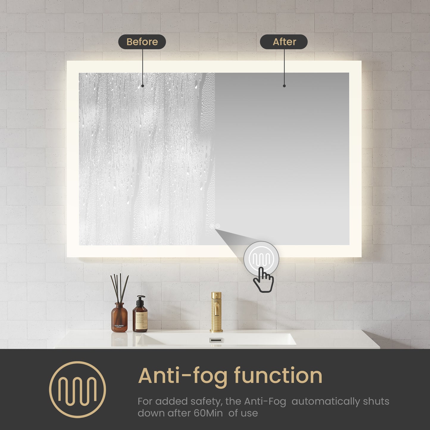 Beijing 48" W x 32" H Rectangular Acrylic Frameless LED Wall Mount Bathroom Vanity Mirror