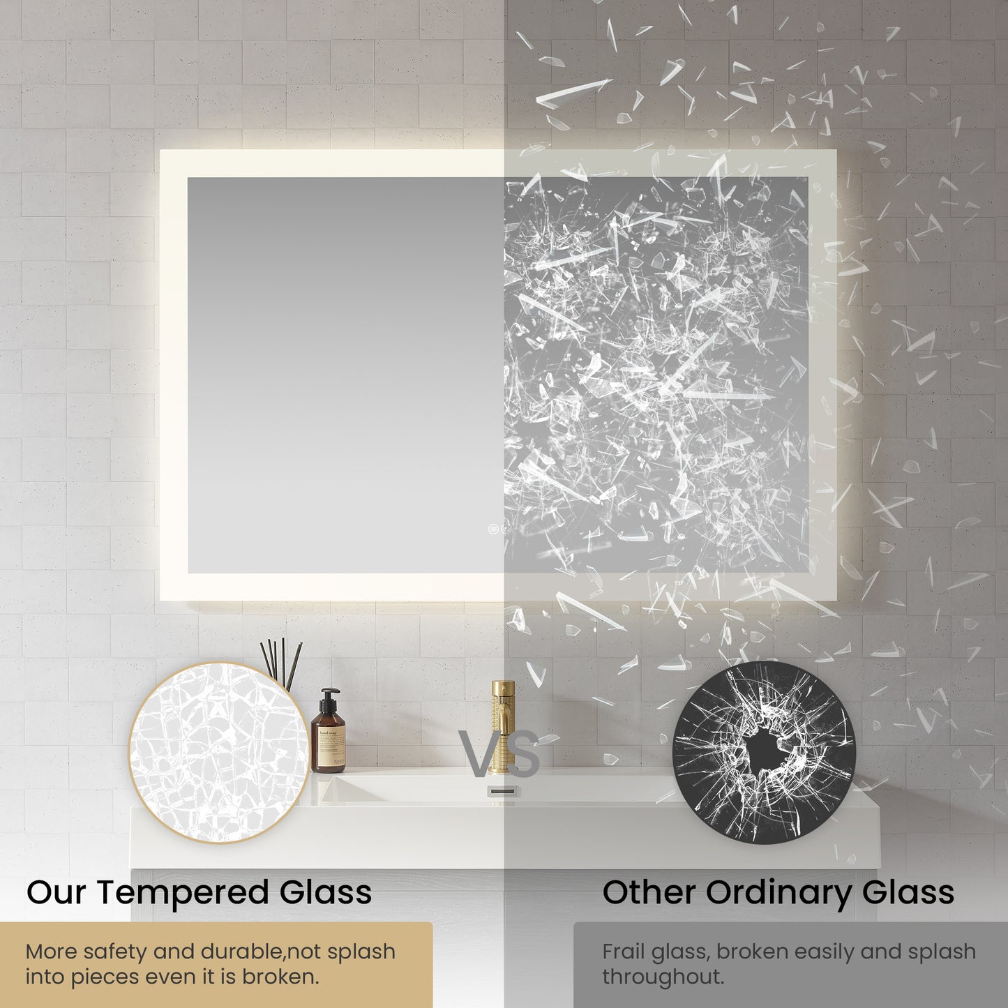 Beijing 48" W x 32" H Rectangular Acrylic Frameless LED Wall Mount Bathroom Vanity Mirror