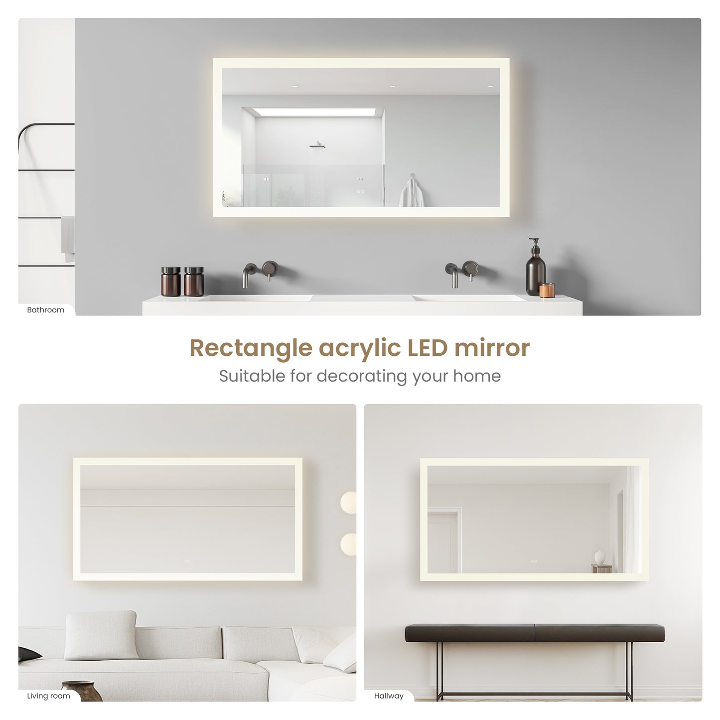 Beijing 60" W x 32" H Rectangular Acrylic Frameless LED Wall Mount Bathroom Vanity Mirror