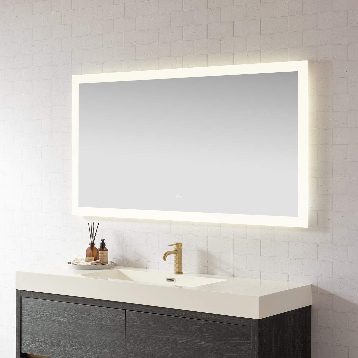 Beijing 60" W x 32" H Rectangular Acrylic Frameless LED Wall Mount Bathroom Vanity Mirror