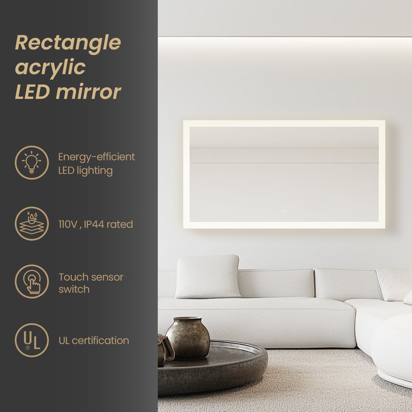 Beijing 60" W x 32" H Rectangular Acrylic Frameless LED Wall Mount Bathroom Vanity Mirror