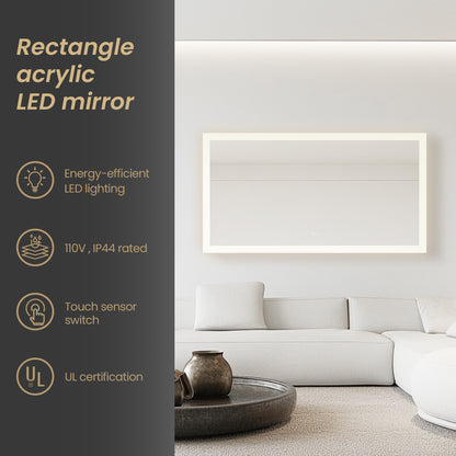 Beijing 60" W x 32" H Rectangular Acrylic Frameless LED Wall Mount Bathroom Vanity Mirror