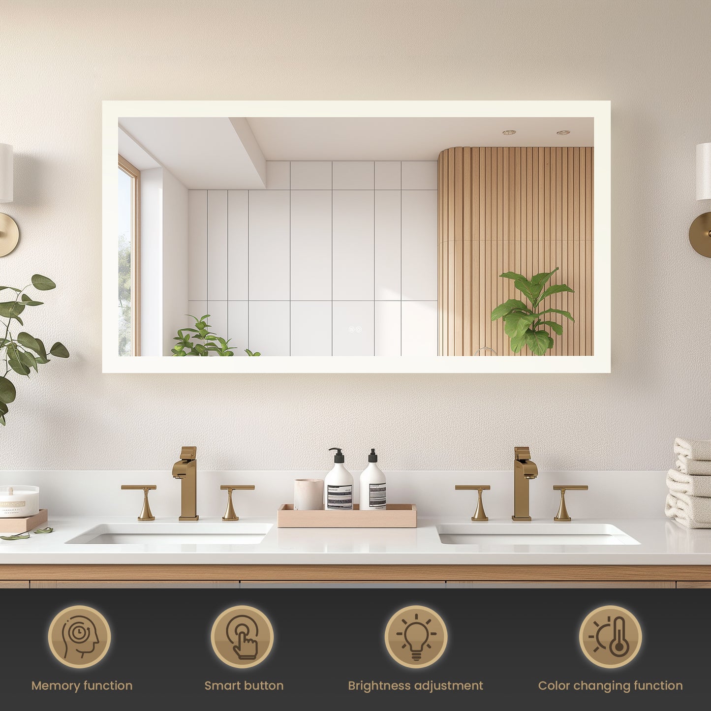 Beijing 60" W x 32" H Rectangular Acrylic Frameless LED Wall Mount Bathroom Vanity Mirror