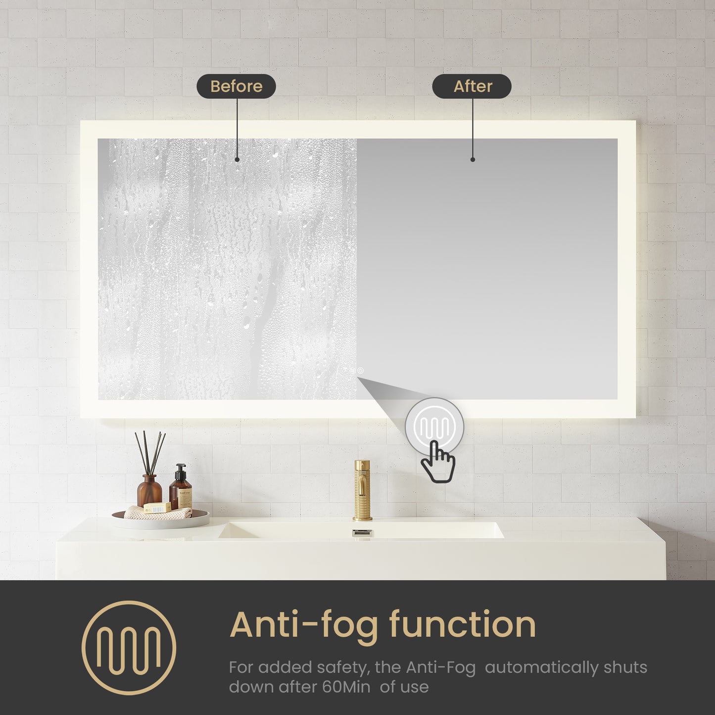 Beijing 60" W x 32" H Rectangular Acrylic Frameless LED Wall Mount Bathroom Vanity Mirror