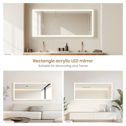 Beijing 72" W x 32" H Rectangular Acrylic Frameless LED Wall Mount Bathroom Vanity Mirror