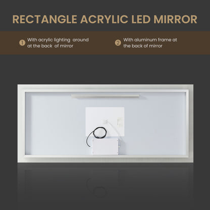 Beijing 72" W x 32" H Rectangular Acrylic Frameless LED Wall Mount Bathroom Vanity Mirror