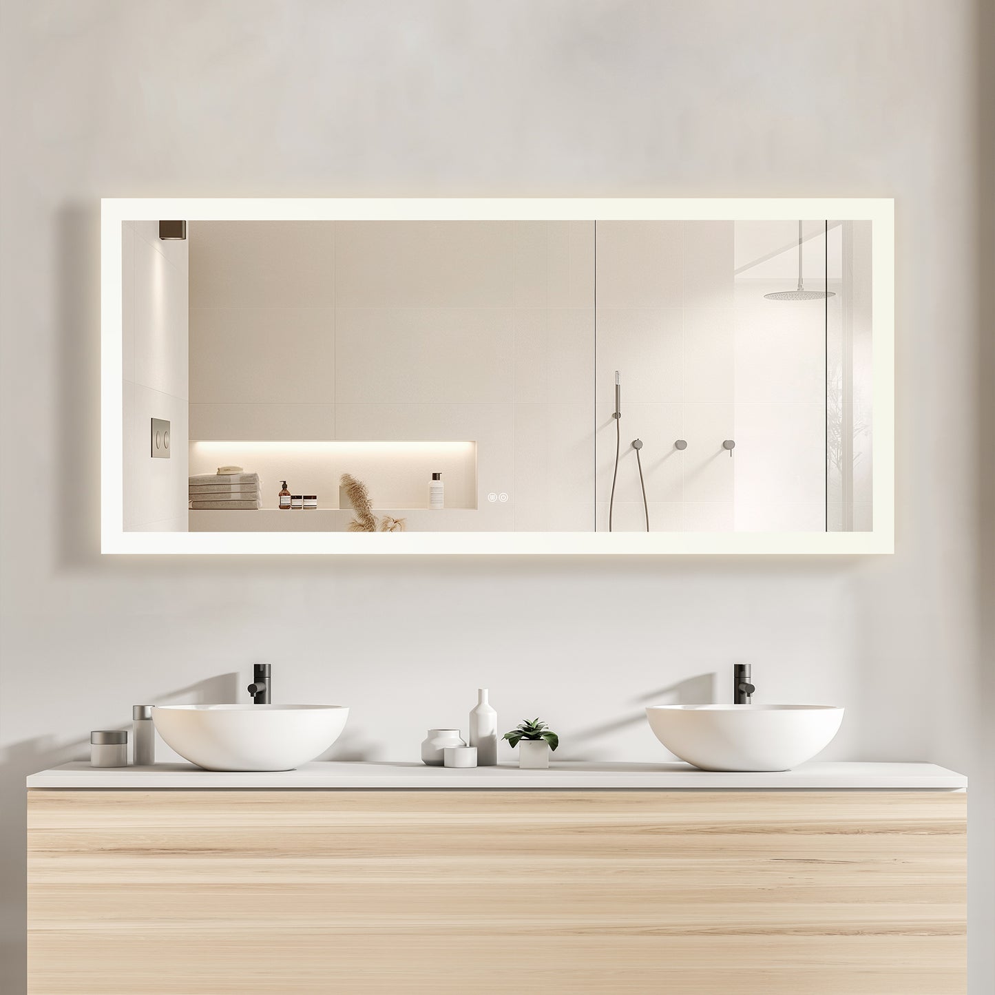 Beijing 72" W x 32" H Rectangular Acrylic Frameless LED Wall Mount Bathroom Vanity Mirror