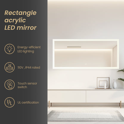 Beijing 72" W x 32" H Rectangular Acrylic Frameless LED Wall Mount Bathroom Vanity Mirror