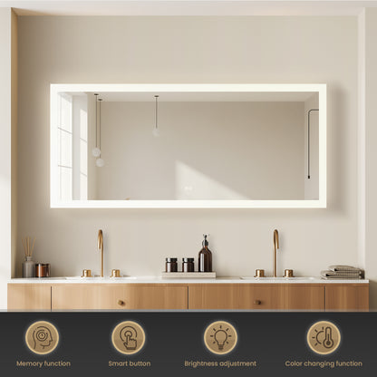 Beijing 72" W x 32" H Rectangular Acrylic Frameless LED Wall Mount Bathroom Vanity Mirror