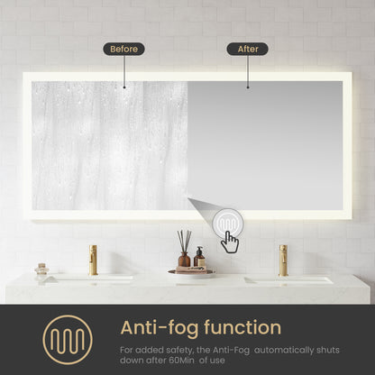 Beijing 72" W x 32" H Rectangular Acrylic Frameless LED Wall Mount Bathroom Vanity Mirror