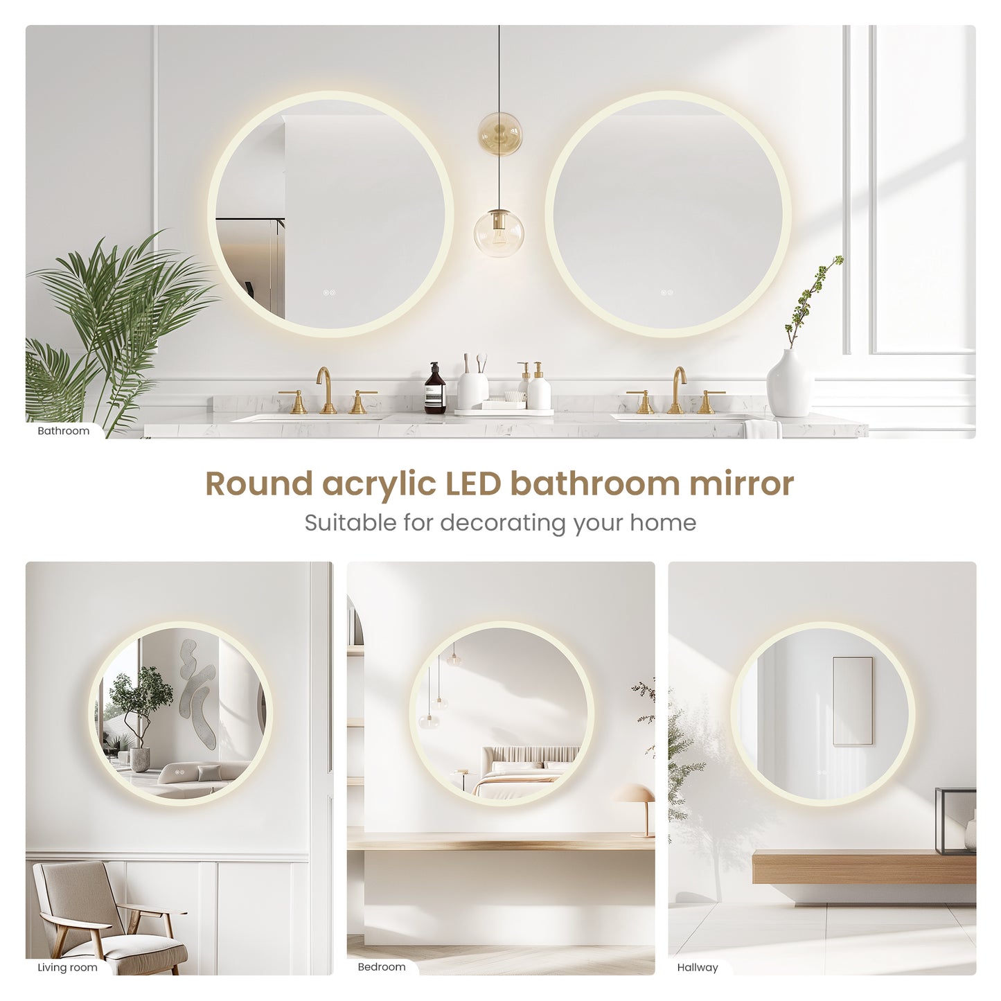Moscow 32" W x 32" H Circular Aluminum Frameless LED Wall Mount Bathroom Vanity Mirror