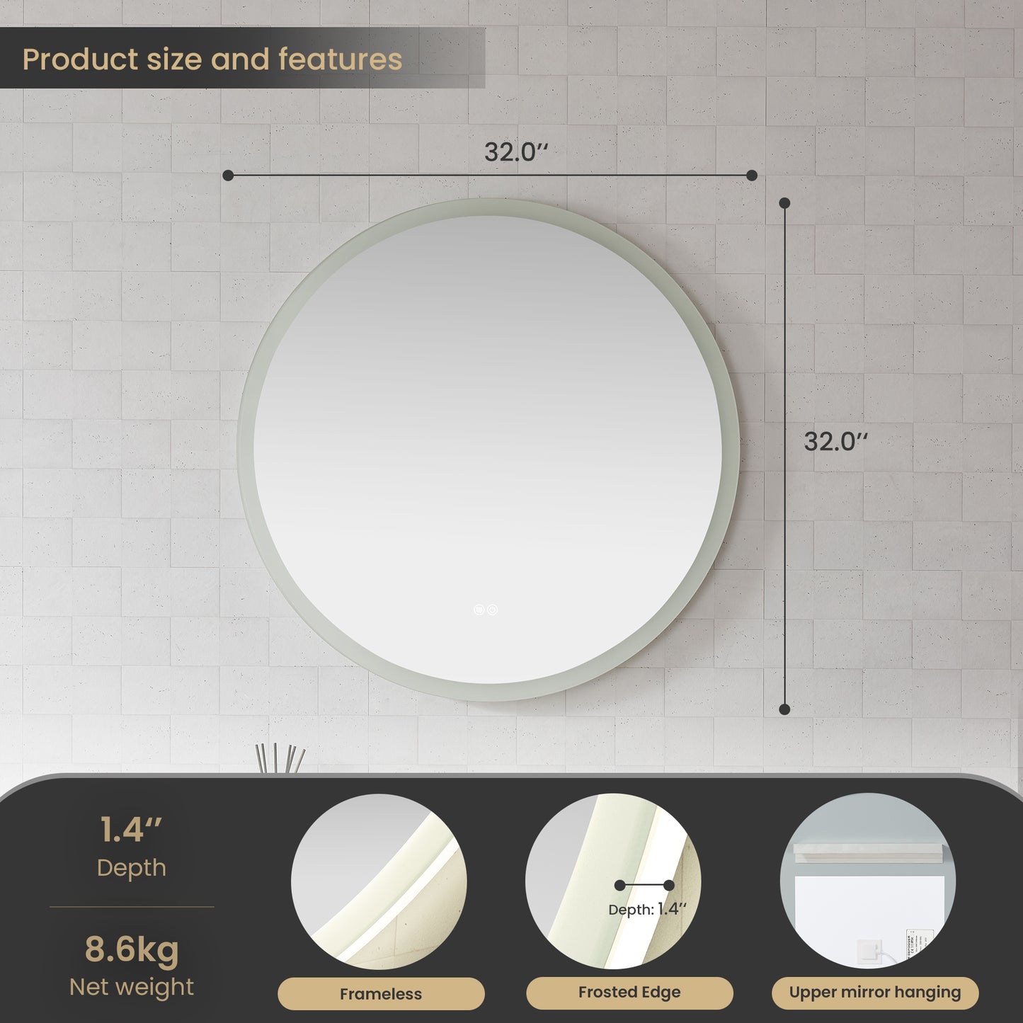 Moscow 32" W x 32" H Circular Aluminum Frameless LED Wall Mount Bathroom Vanity Mirror