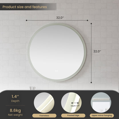 Moscow 32" W x 32" H Circular Aluminum Frameless LED Wall Mount Bathroom Vanity Mirror