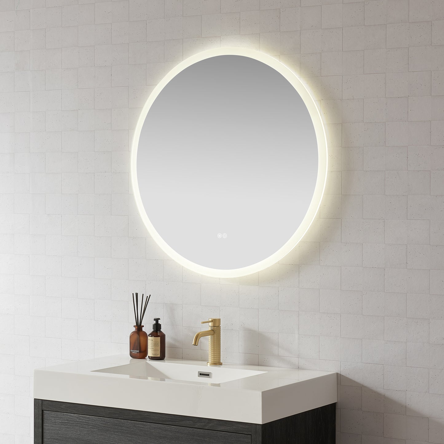 Moscow 32" W x 32" H Circular Aluminum Frameless LED Wall Mount Bathroom Vanity Mirror
