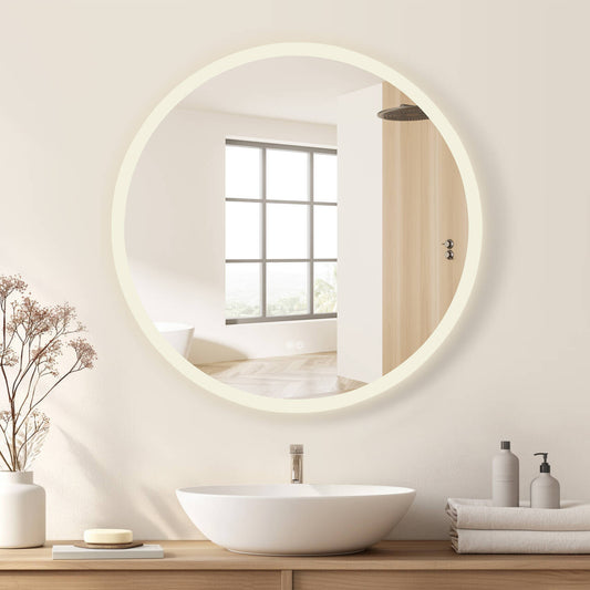 Moscow 32" W x 32" H Circular Aluminum Frameless LED Wall Mount Bathroom Vanity Mirror