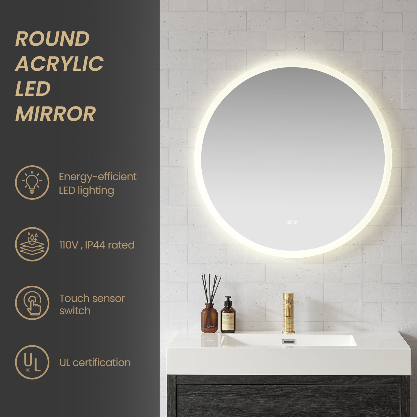 Moscow 32" W x 32" H Circular Aluminum Frameless LED Wall Mount Bathroom Vanity Mirror