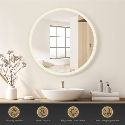 Moscow 32" W x 32" H Circular Aluminum Frameless LED Wall Mount Bathroom Vanity Mirror