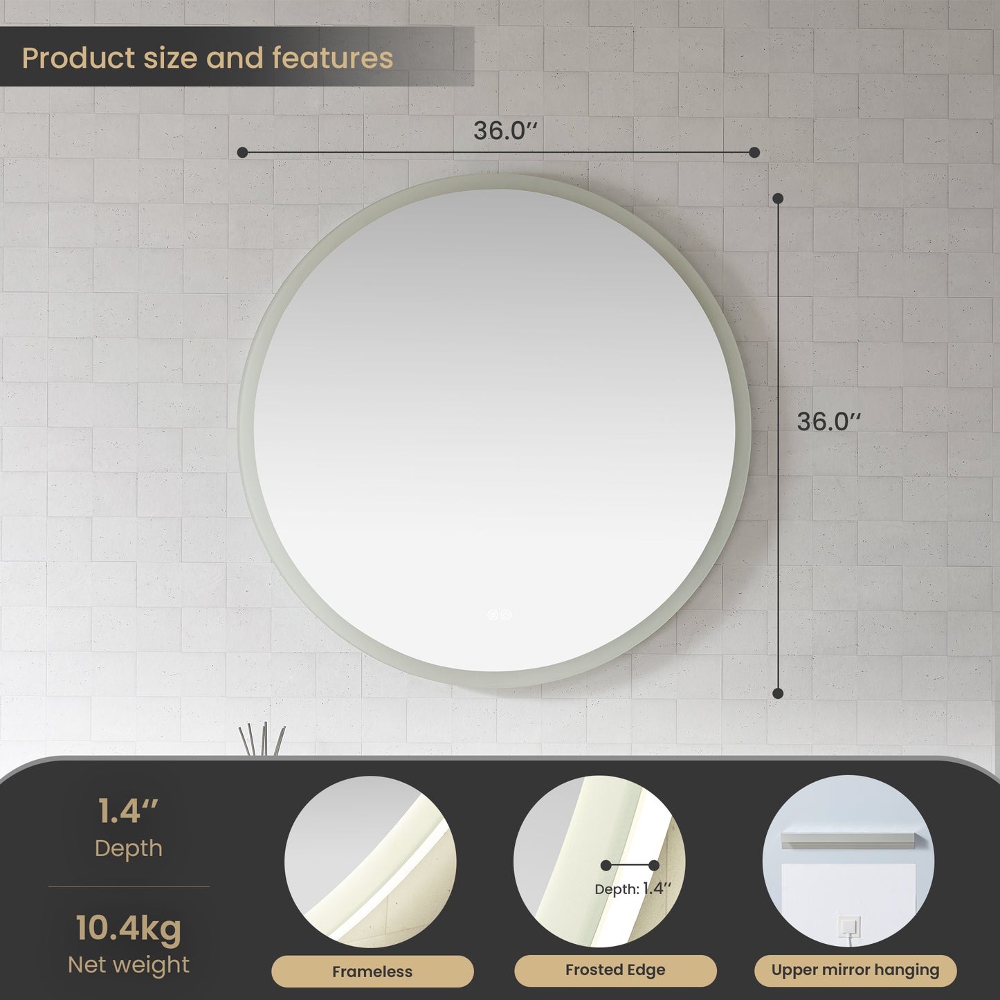 Moscow 36" W x 36" H Circular Aluminum Frameless LED Wall Mount Bathroom Vanity Mirror