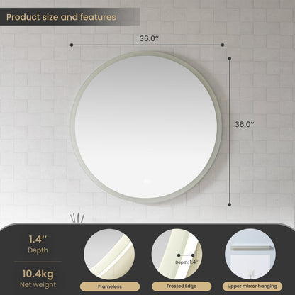 Moscow 36" W x 36" H Circular Aluminum Frameless LED Wall Mount Bathroom Vanity Mirror