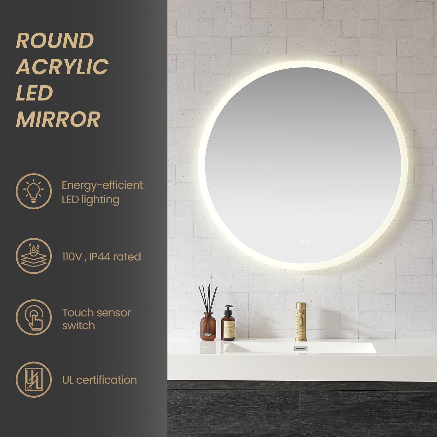 Moscow 36" W x 36" H Circular Aluminum Frameless LED Wall Mount Bathroom Vanity Mirror