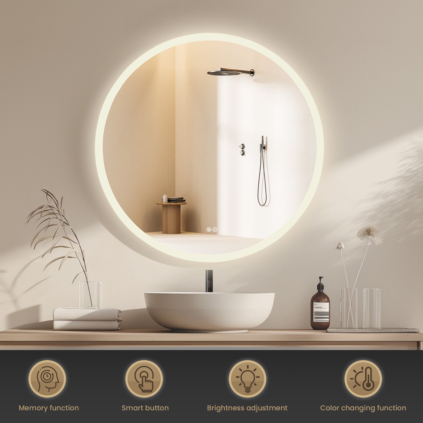 Moscow 36" W x 36" H Circular Aluminum Frameless LED Wall Mount Bathroom Vanity Mirror