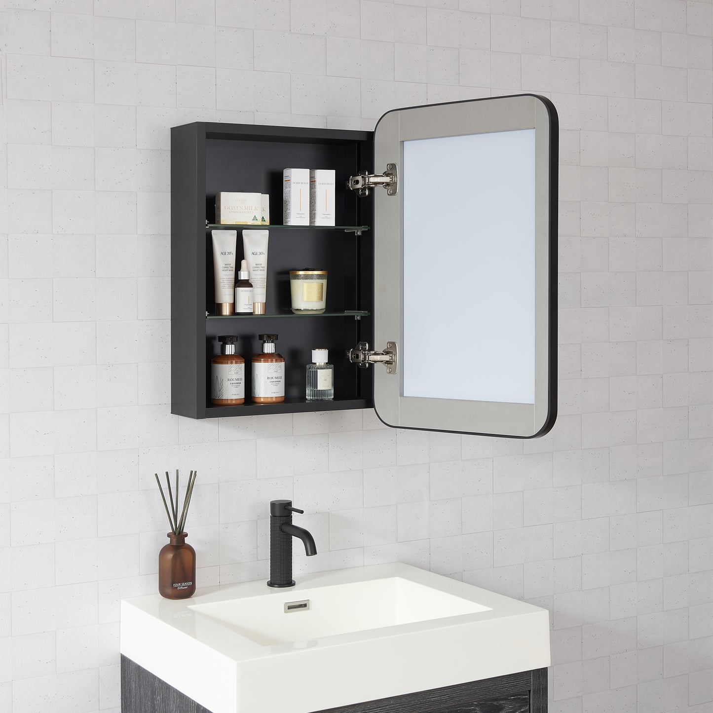 Talayuela 16"W x 24"H Rectangular Aluminum Framed Medicine Cabinet in Brushed Black