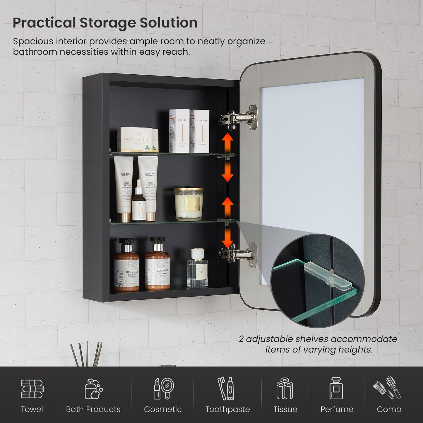 Talayuela 16"W x 24"H Rectangular Aluminum Framed Medicine Cabinet in Brushed Black