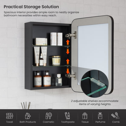 Talayuela 16"W x 24"H Rectangular Aluminum Framed Medicine Cabinet in Brushed Black