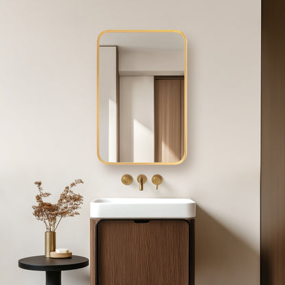 Talayuela 16"W x 24"H Rectangular Aluminum Framed Medicine Cabinet in Brushed Gold