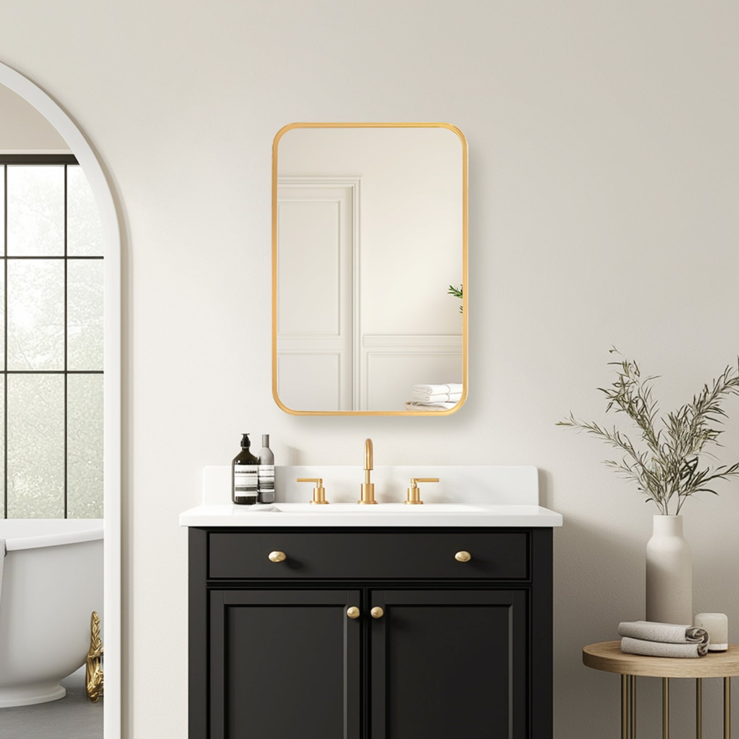 Talayuela 16"W x 24"H Rectangular Aluminum Framed Medicine Cabinet in Brushed Gold