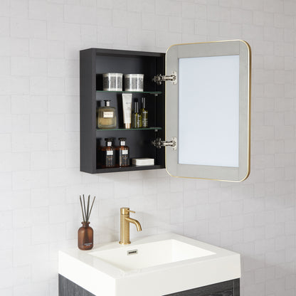 Talayuela 16"W x 24"H Rectangular Aluminum Framed Medicine Cabinet in Brushed Gold