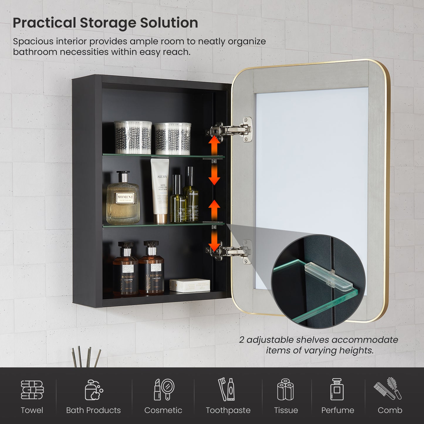 Talayuela 16"W x 24"H Rectangular Aluminum Framed Medicine Cabinet in Brushed Gold