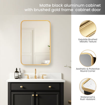 Talayuela 16"W x 24"H Rectangular Aluminum Framed Medicine Cabinet in Brushed Gold