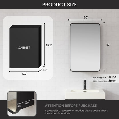 Talayuela 20"W x 32"H Rectangular Aluminum Framed Medicine Cabinet in Brushed Black